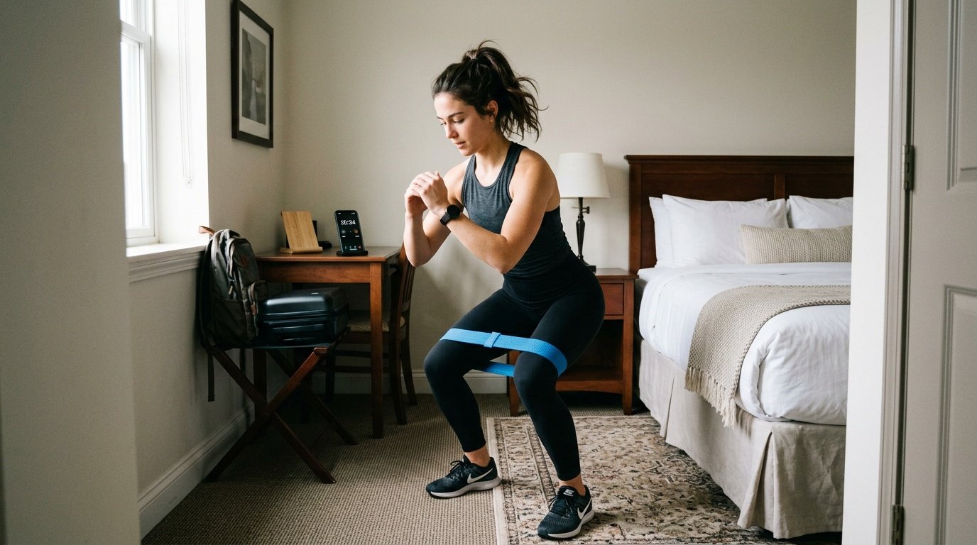 20-minute hotel room workout using resistance bands