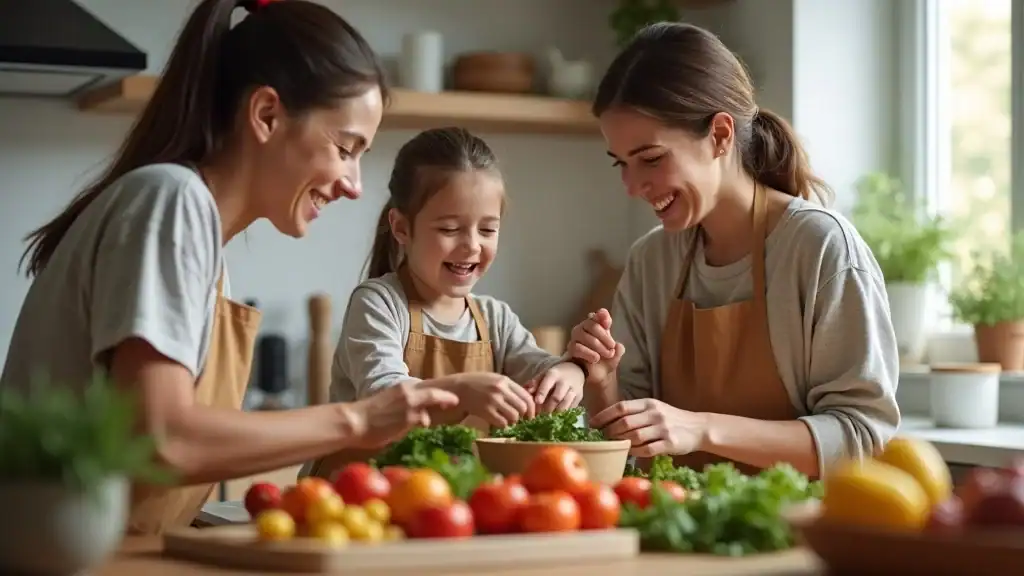 Family members preparing a healthy meal together to build social support for weight loss