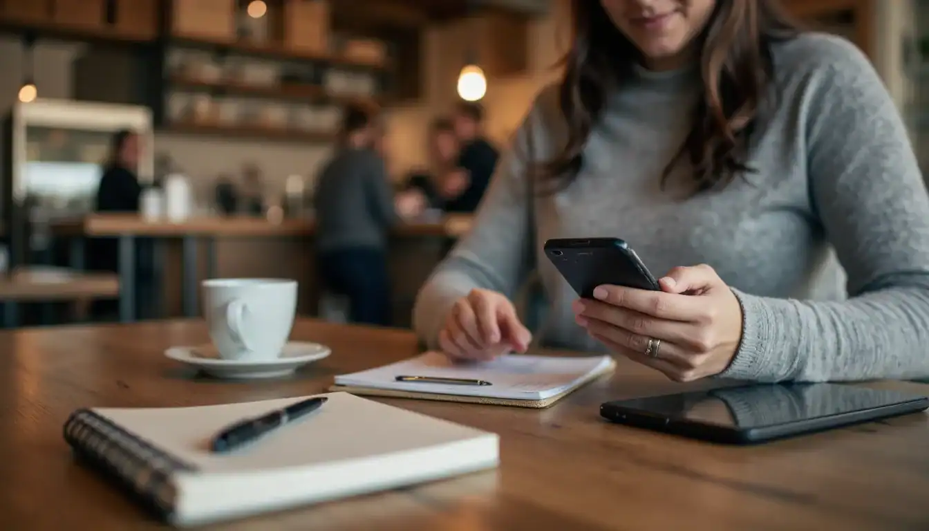 Person tracking health goals and progress on a smartphone as part of their healthy lifestyle routine