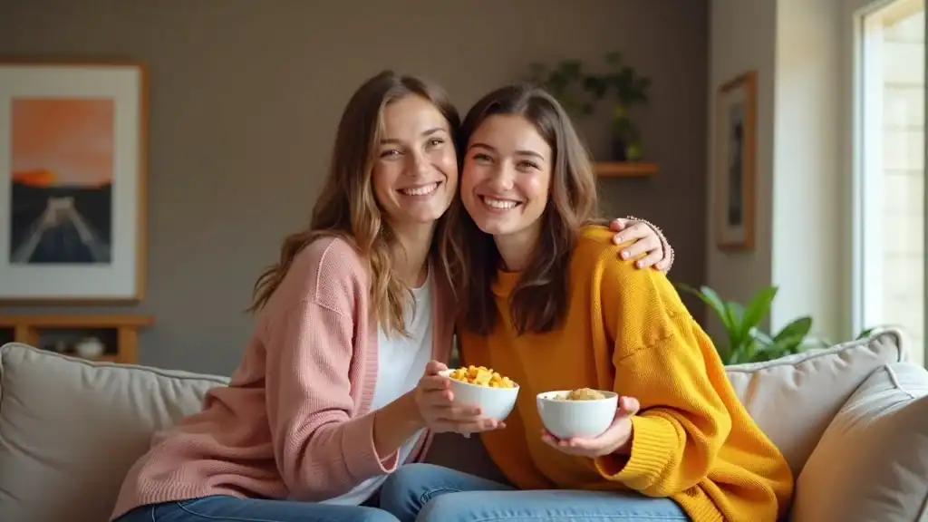 Friends celebrating small weight loss victory, showing joy and building support