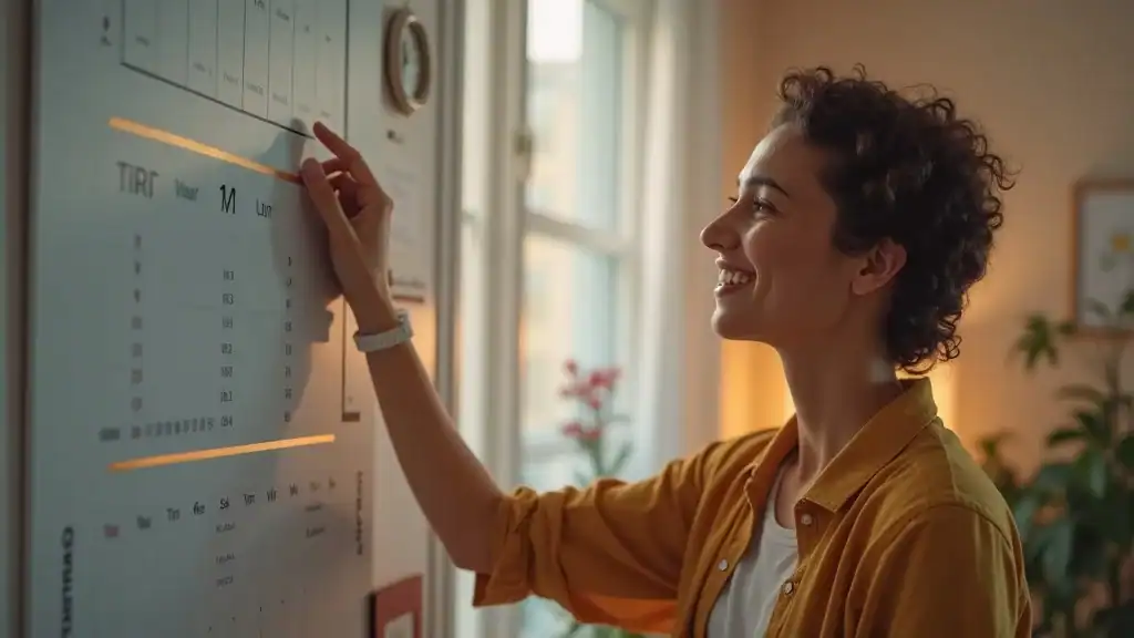 Individual updating a progress chart as part of their social support network for weight loss