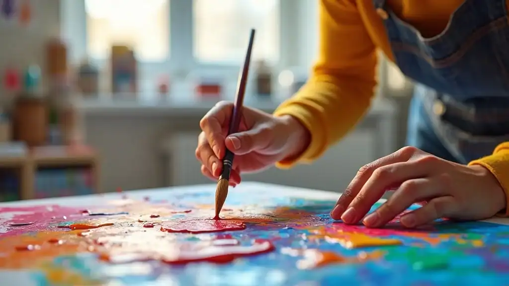 Person painting abstract art – creative coping strategies for bipolar disorder, mental health, photorealistic