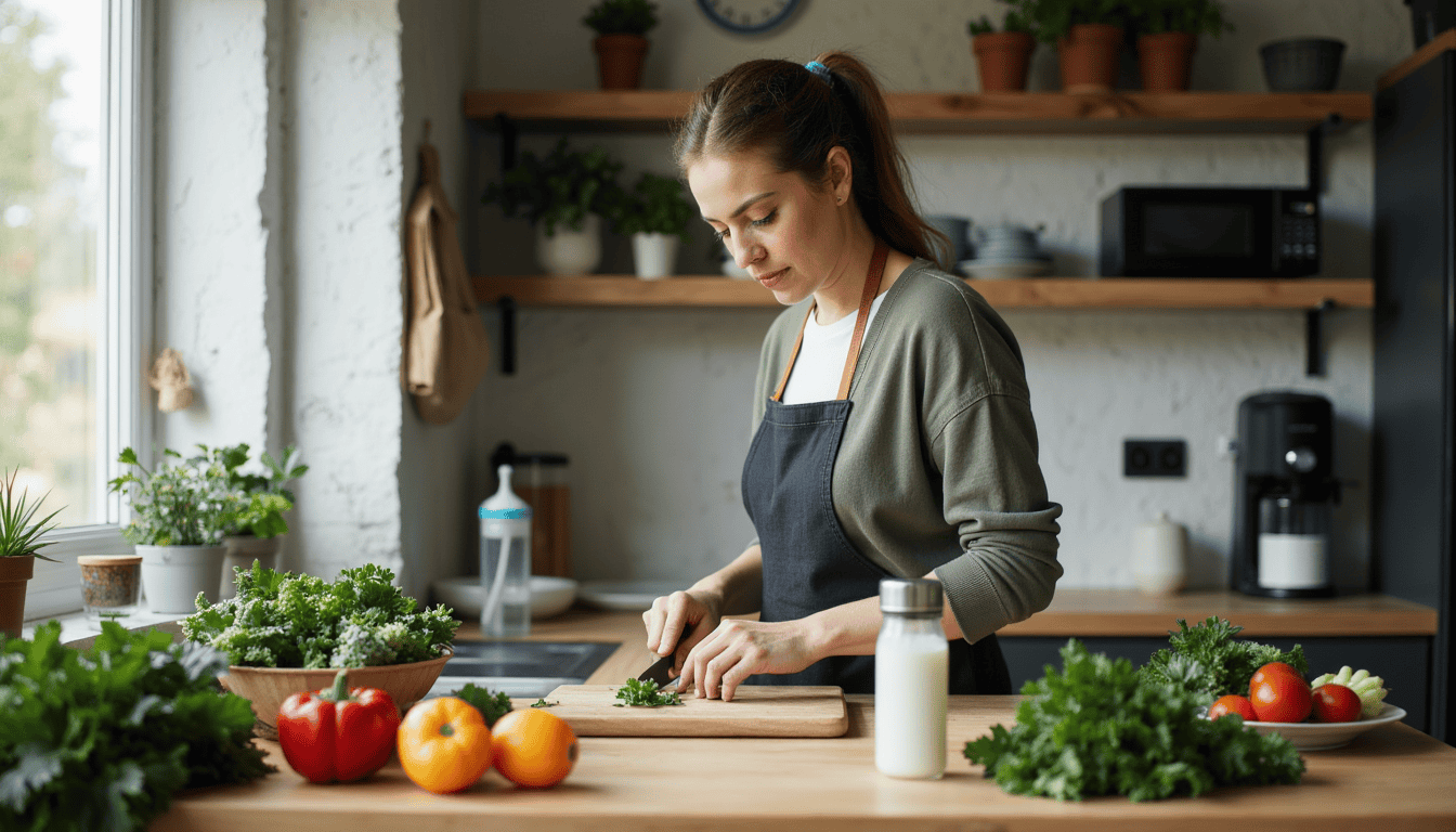 adult optimizing eating window by preparing nutrient-dense meal during intermittent fasting