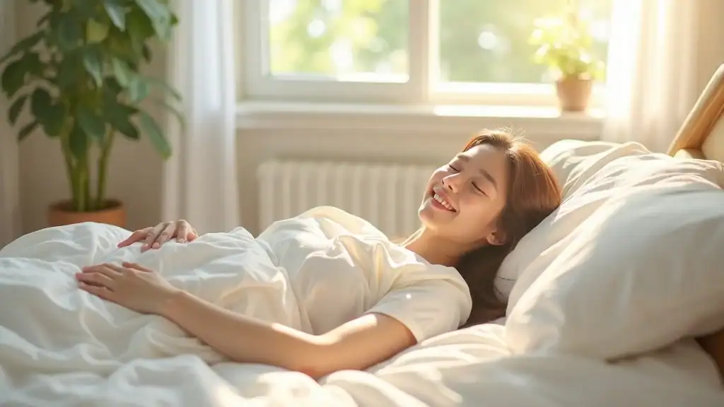 Serene bedroom scene—person stretching, highlighting the importance of sleep in prioritizing mental health