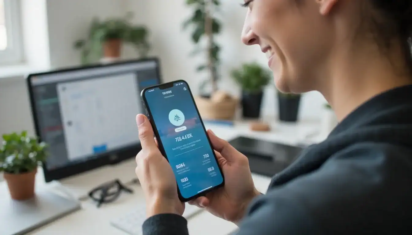 Motivated person recording progress in a fitness app, representing mastery in combining effective fat-burning exercises for sustainable weight loss