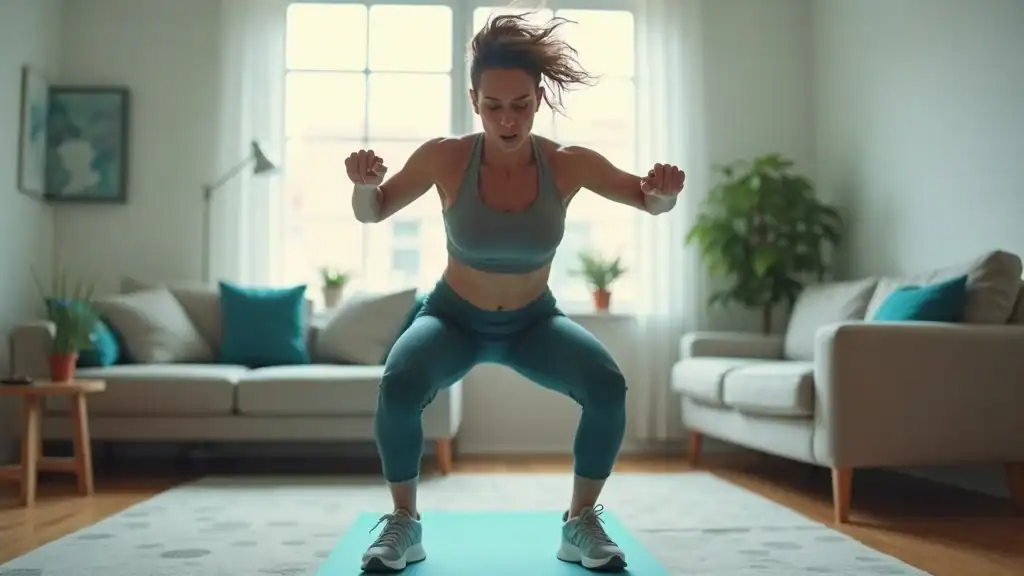 squat jump technique home cardio workout lower body core muscles