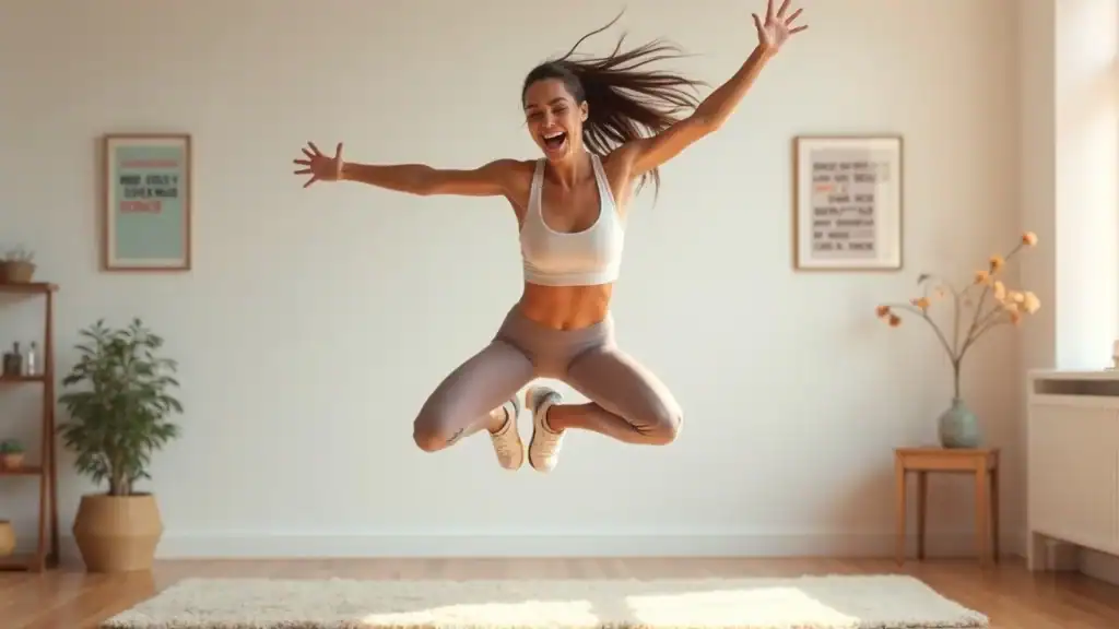 skater jumps cardio without equipment fit adult photorealistic lateral motion home studio