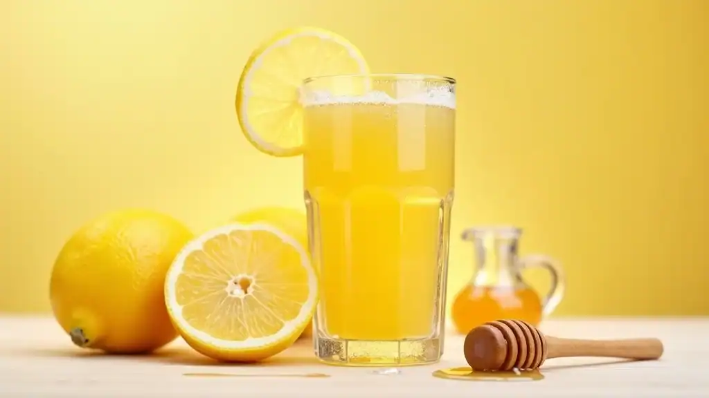 Inviting glass of lemon honey water with lemons, honey, and apple cider vinegar, weight loss drink concept