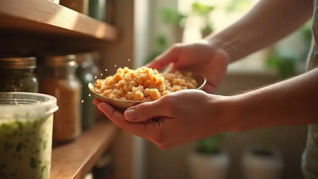 Close-up of hands replacing sugary pantry foods with healthy snacks to lose belly fat without exercise.