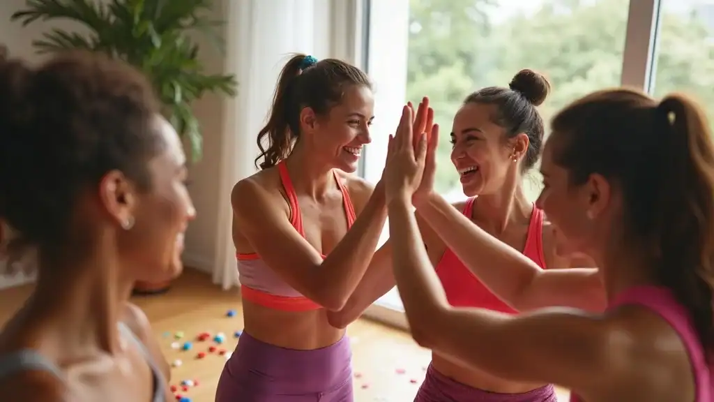 Diverse group supporting each other after intense cardio workouts at home for ongoing motivation