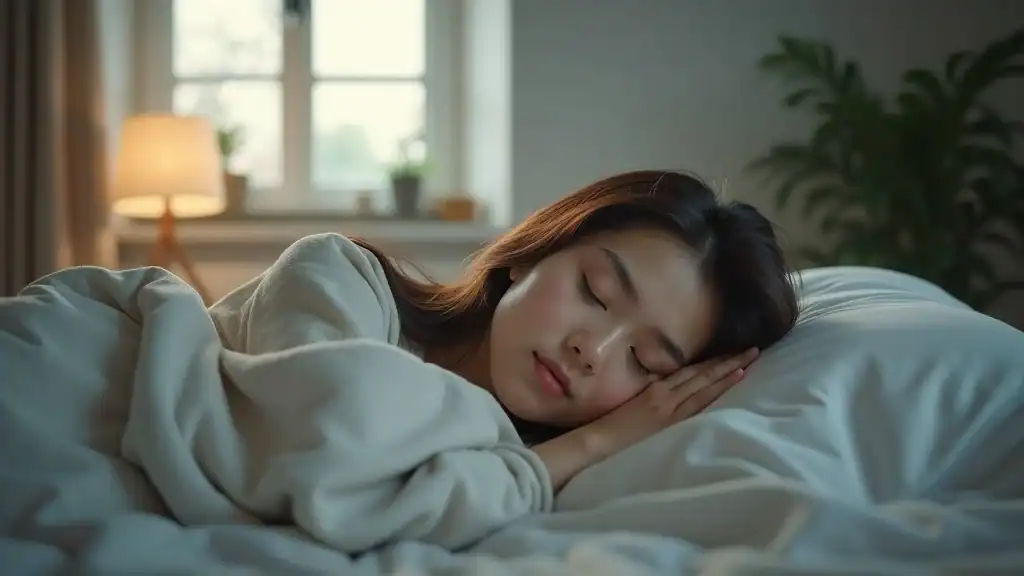 Young adult sleeping soundly in a clean bedroom—showing how sleep helps lose belly stomach fat without exercise.