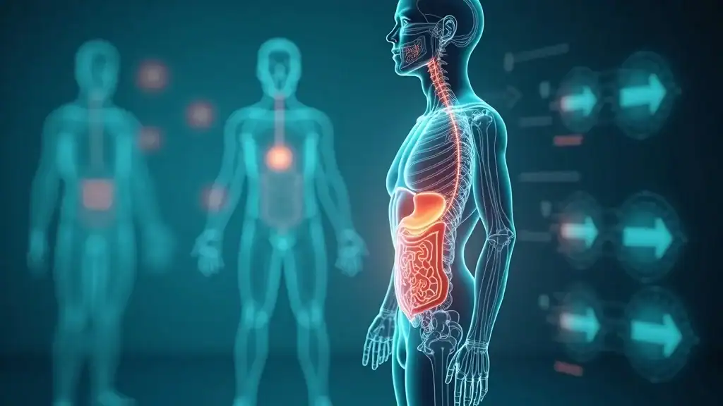 Healthy human body diagram showing digestive system organs and fat stores for understanding weight loss mechanisms