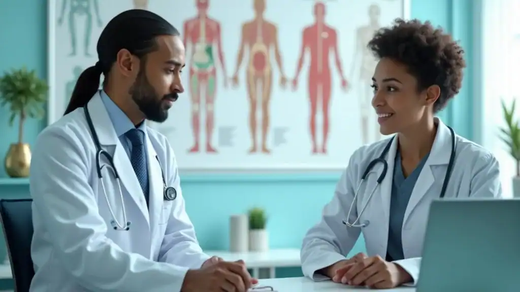 Healthcare professionals discussing patient needs for probiotic supplements and weight loss safely.