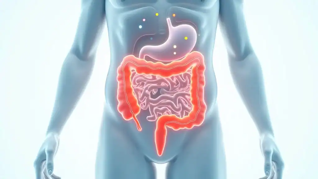 Medical illustration of healthy human gut microbiome. Highlighting probiotics' role in weight loss and gut health.
