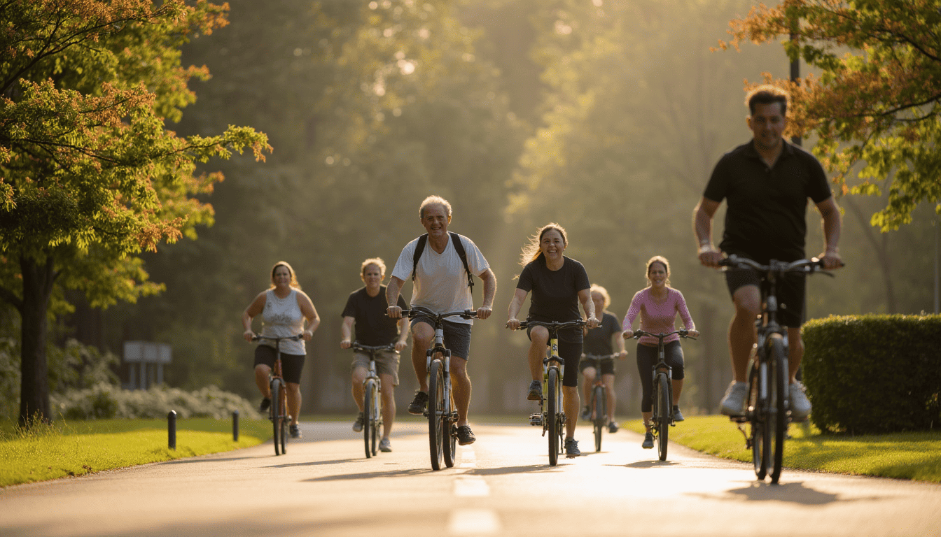 consistency best time for workout, group of friends exercising outdoors