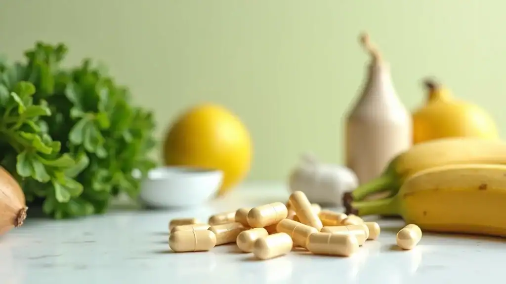 close-up probiotic supplements and prebiotic foods for gut microbiome and weight loss