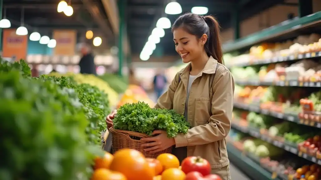 person choosing healthy produce for gut health and weight loss at grocery store