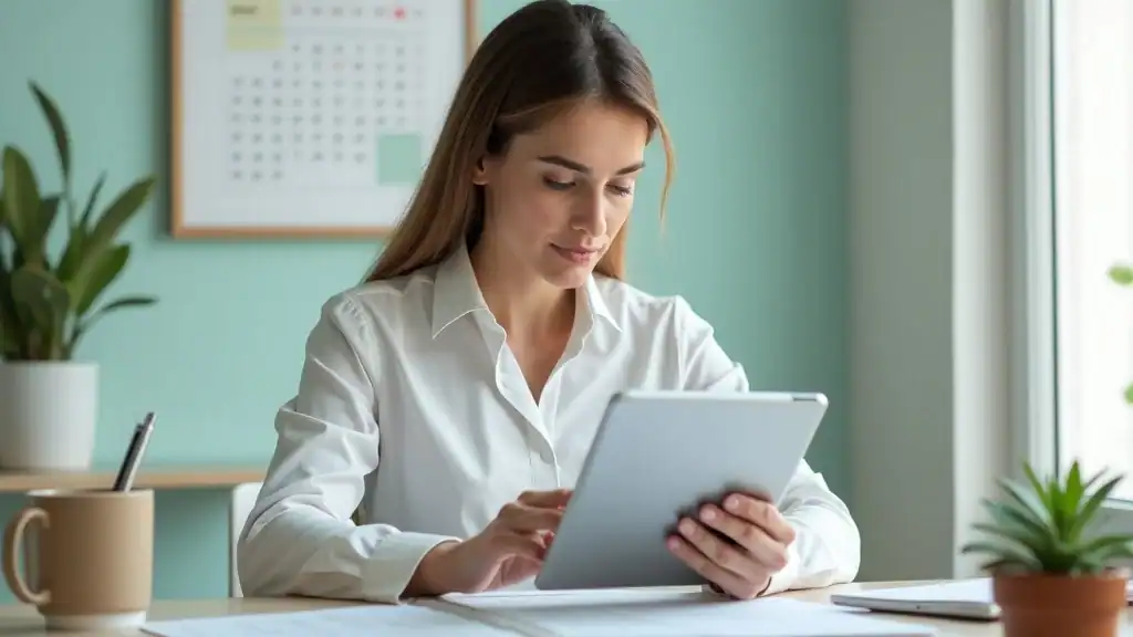Professional woman using time management techniques for stress management psychotherapy