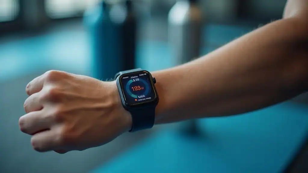 Smartwatch showing fitness tracking stats for fitness targets and activity