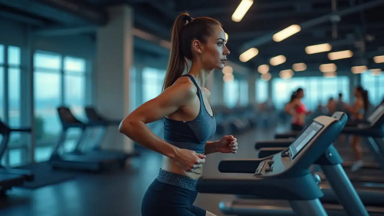 Woman performing cardio exercise as part of fitness targets in modern gym