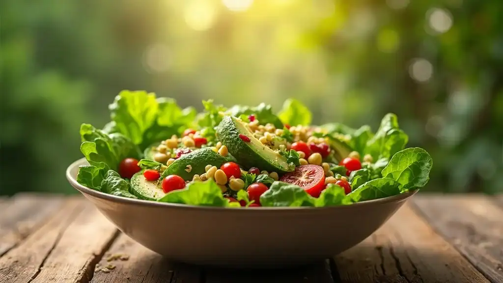 whole foods salad bowl healthy eating nutrient density fresh tomatoes avocados greens