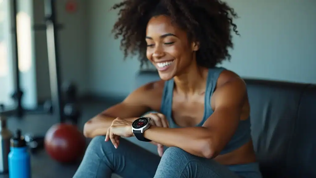 Fitness enthusiast tracking stats on smartwatch for fat loss consistency