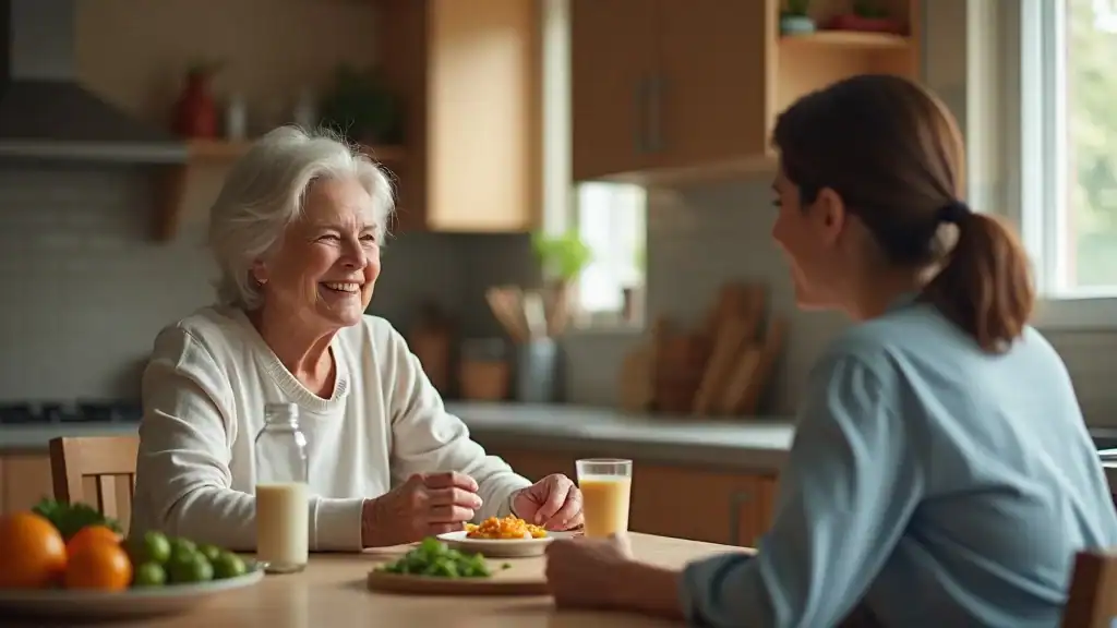 Patient enjoying pureed food with family support during bariatric bypass surgery recovery time