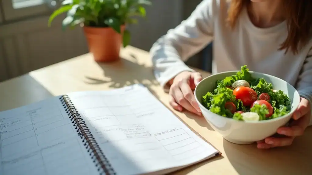 Person reviewing their low carb meal planner for an effective low carb diet plan at home