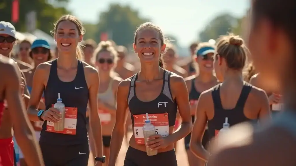 Diverse female endurance athletes discussing low carb diets after finish line