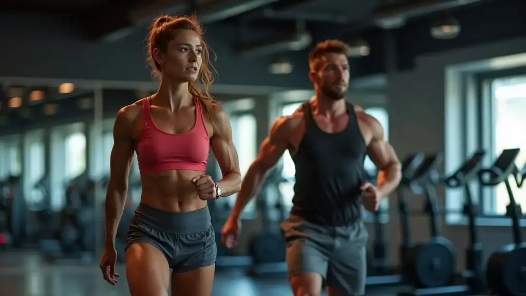 Man and woman hiit workout gym best fat loss exercise routine