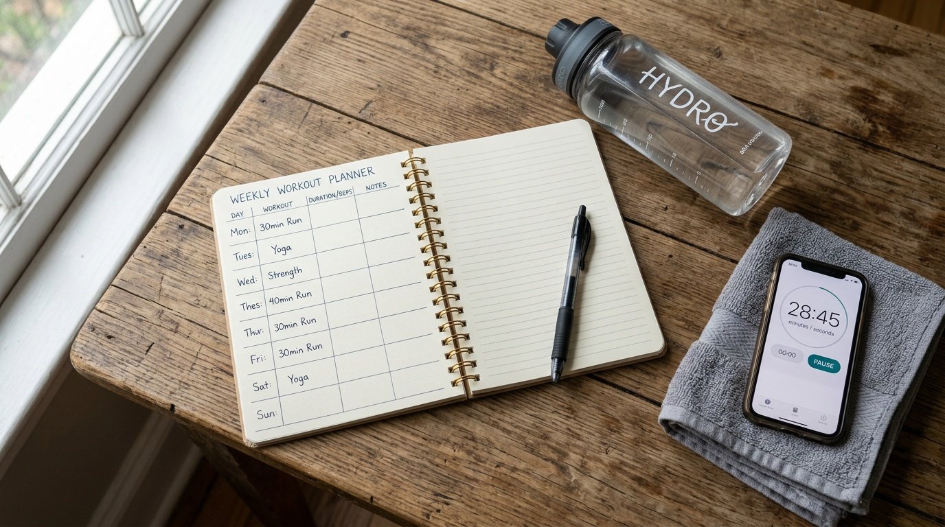 weekly planner laid out for a 4-day fat loss exercise routine