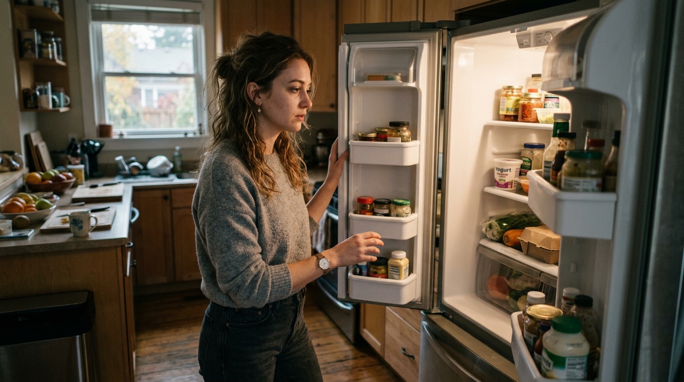 checking the fridge during an afternoon energy dip while following a low carb diet plan