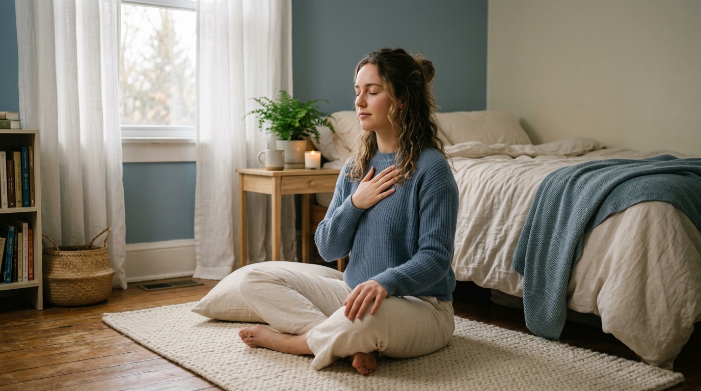 Illustration-style photo of a person meditating, representing the gut-brain connection behind anxiety symptoms