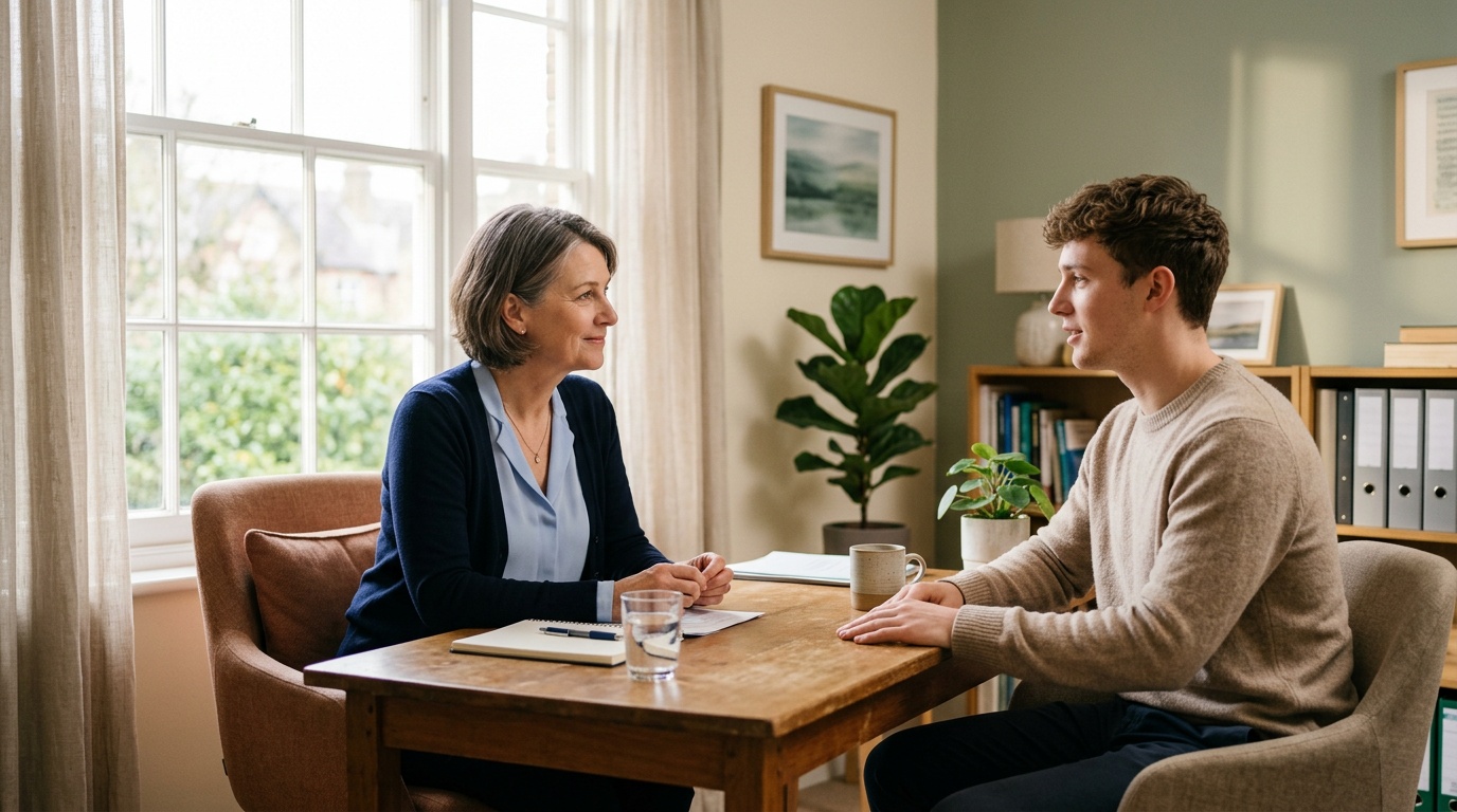 Doctor speaking with a patient during a checkup, illustrating when anxiety makes you feel sick versus needing medical care