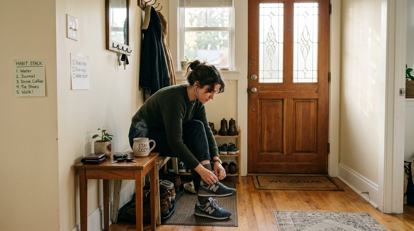 young adult building anxiety reduction techniques into a daily morning routine