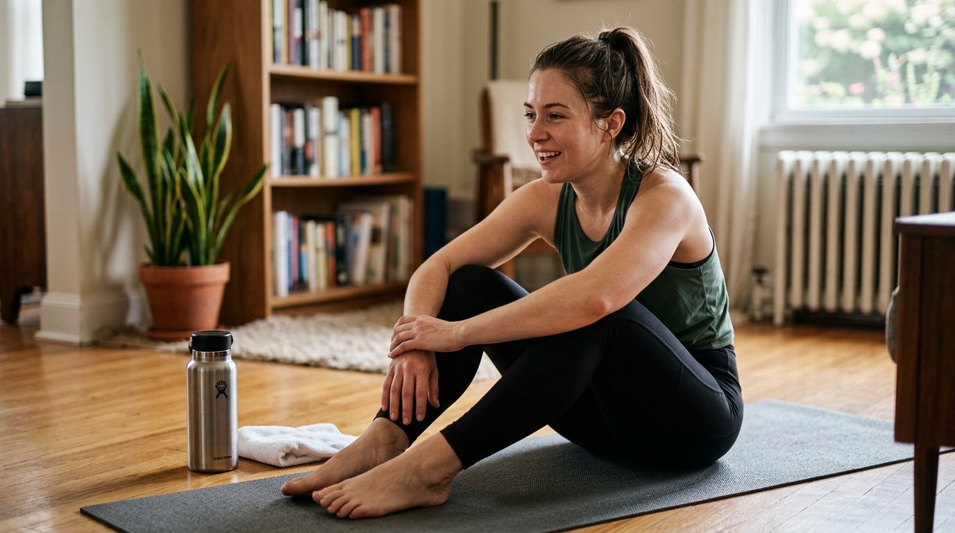 Beginner pacing herself to avoid common home cardio mistakes