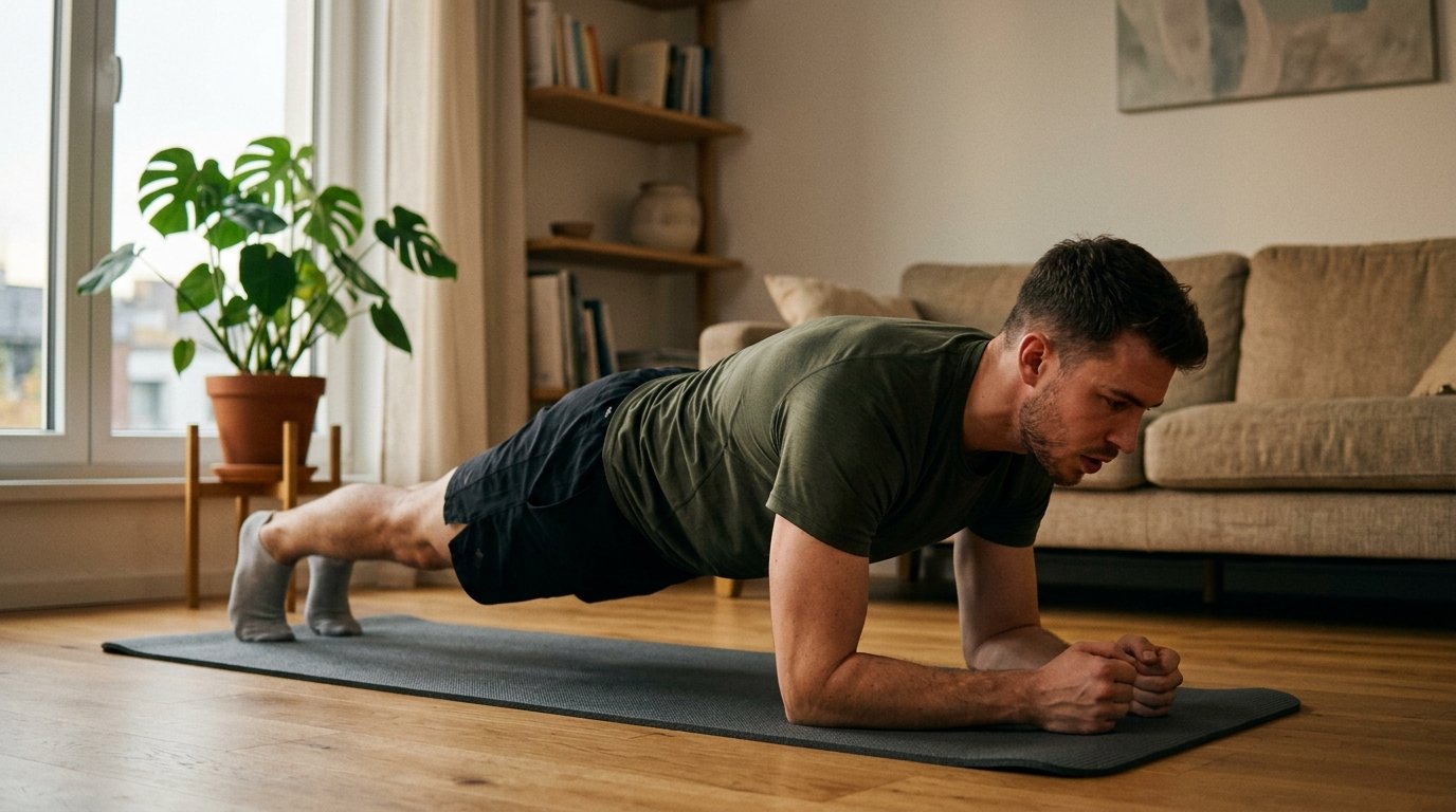 Bodyweight workout routine for beginners using a plank hold