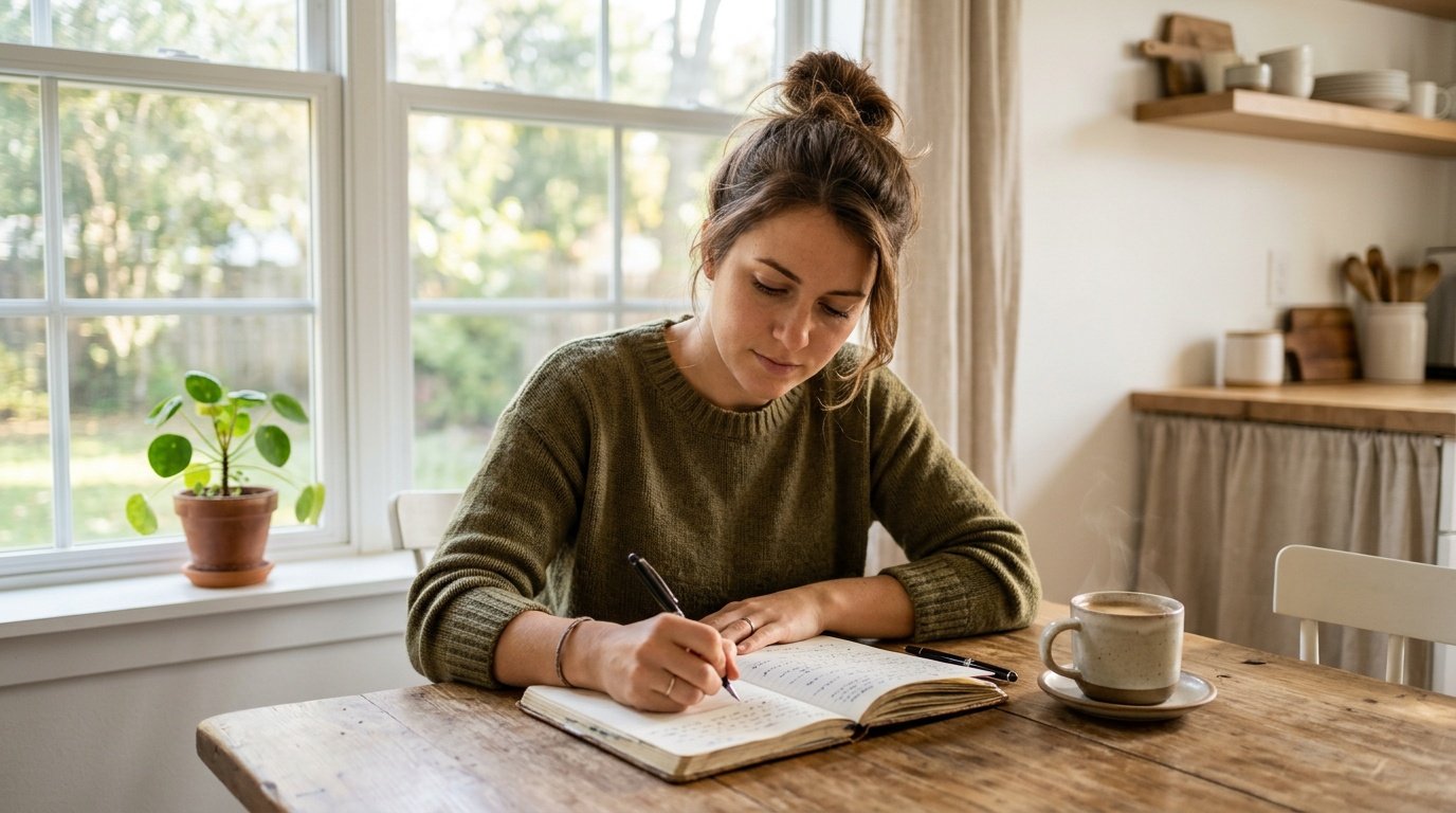a young adult journaling about boundaries as part of job burnout recovery