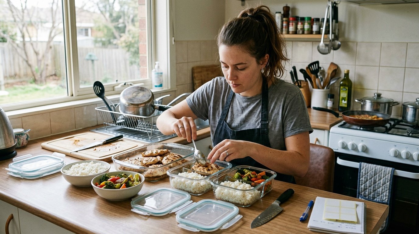 Beginner prepping a balanced meal to build a sustainable calorie deficit