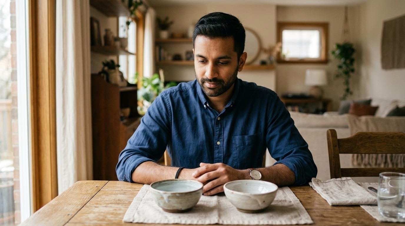 calorie timing versus total food and water abstinence illustrated through two small bowls on a wooden table