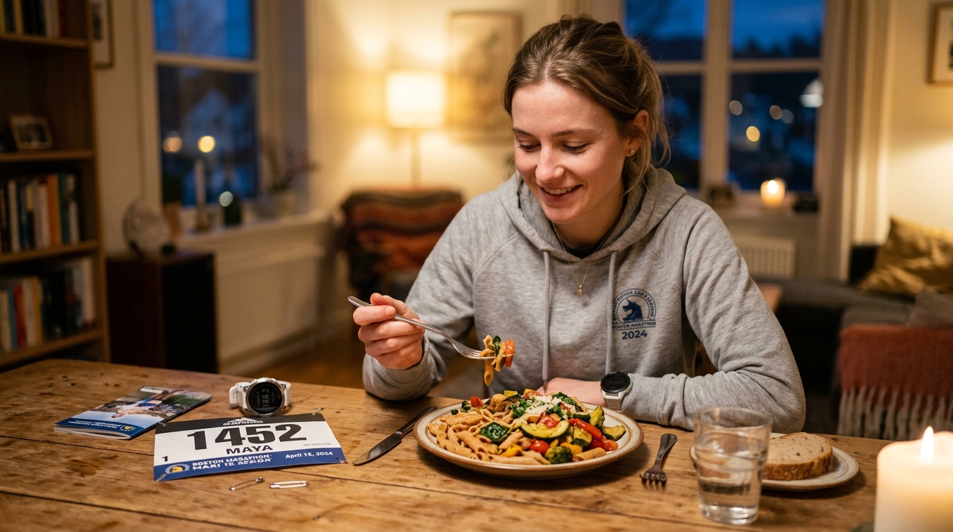 athlete carb loading with a pasta dinner before an endurance race