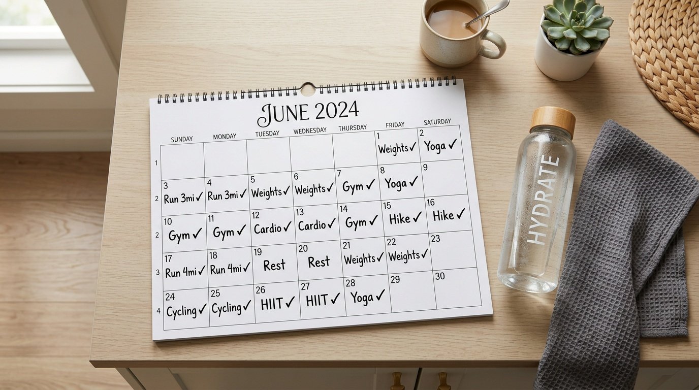 calendar tracking a four-week cardio without equipment progression plan