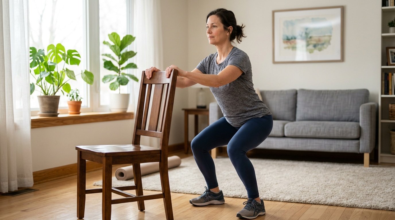 beginner modifying a cardio without equipment move to protect her knees