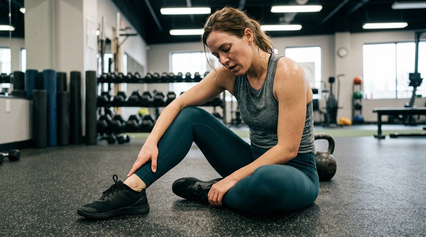 Tired young woman resting after overdoing cardio workouts at home