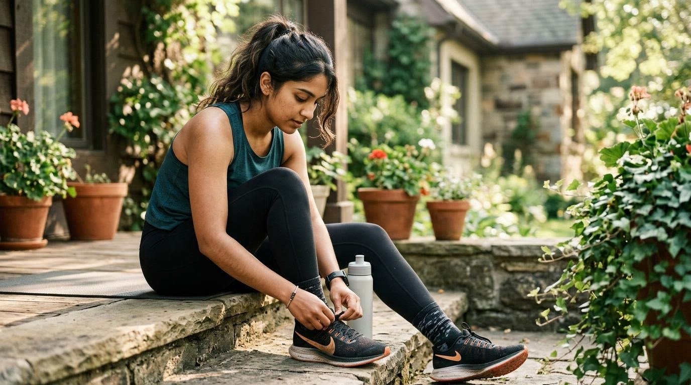 woman preparing for a cardio session that pairs with a cellulite workout before and after strength training
