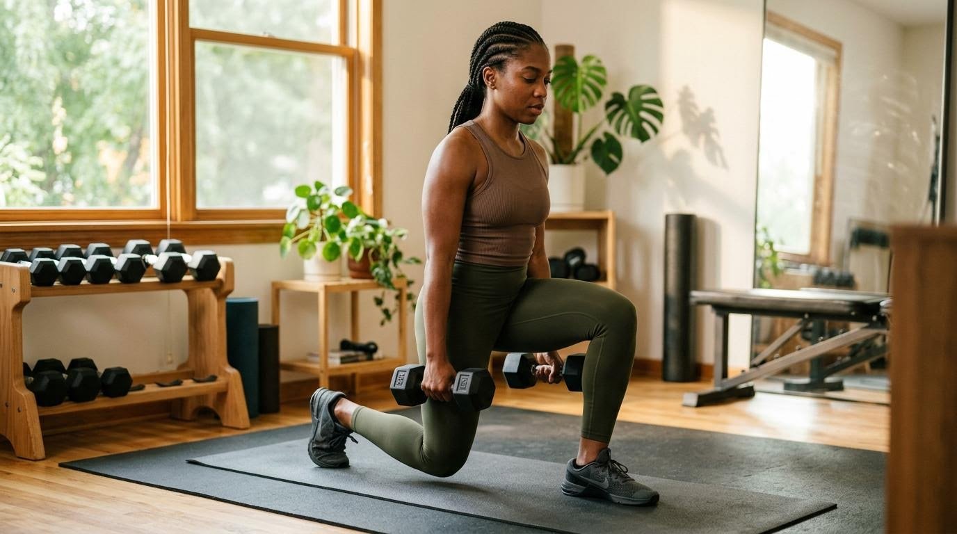 woman performing a reverse lunge, one of the best cellulite workout for thighs moves