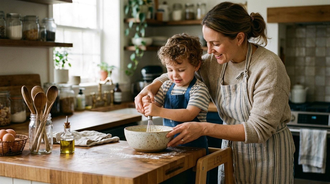 parent and child cooking together, illustrating research on parental influence on the childhood obesity rate in America