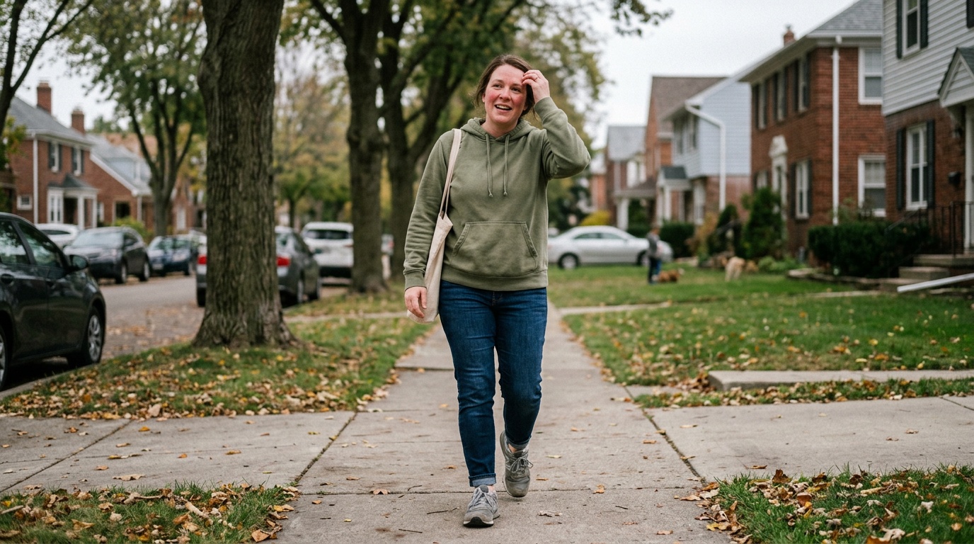 Beginner taking a short walk outdoors as part of a daily exercise starter routine