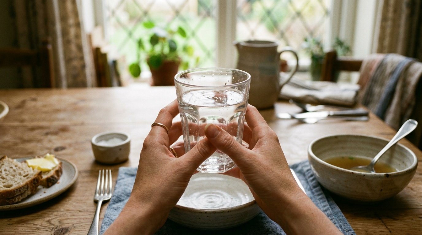 drinking a glass of water before a meal, one of several easy weight loss tips at home for appetite
