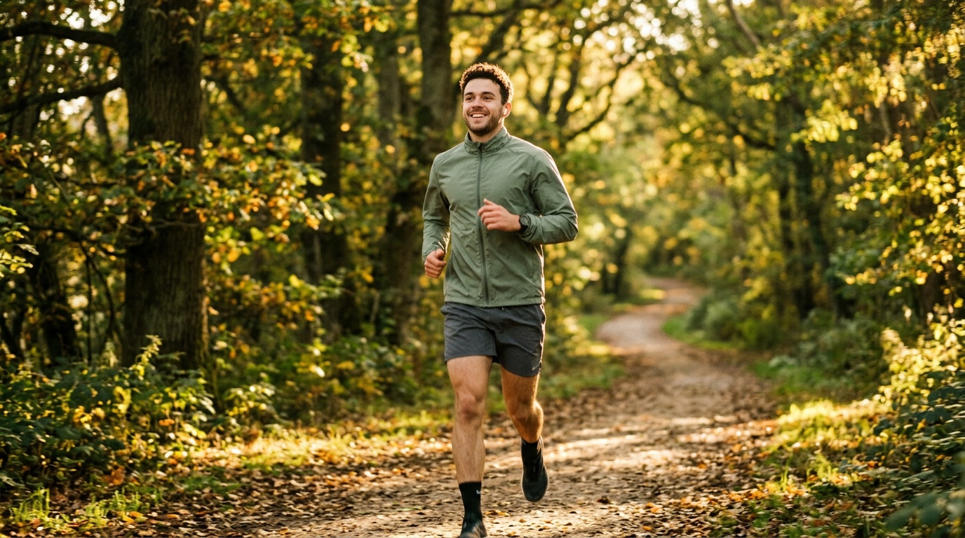 Young man jogging outdoors as part of his stress management routine